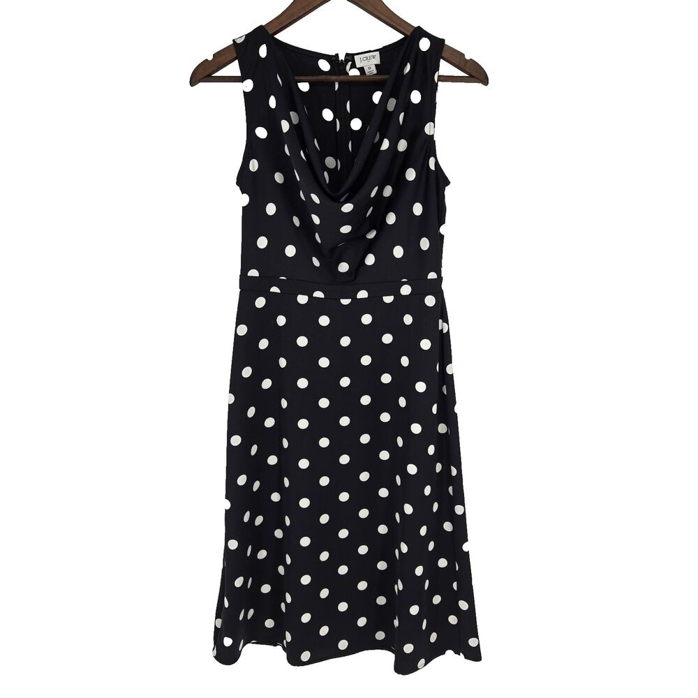 J Crew Black Polka Dot Sleeveless Cowl Neck Midi Dress 0